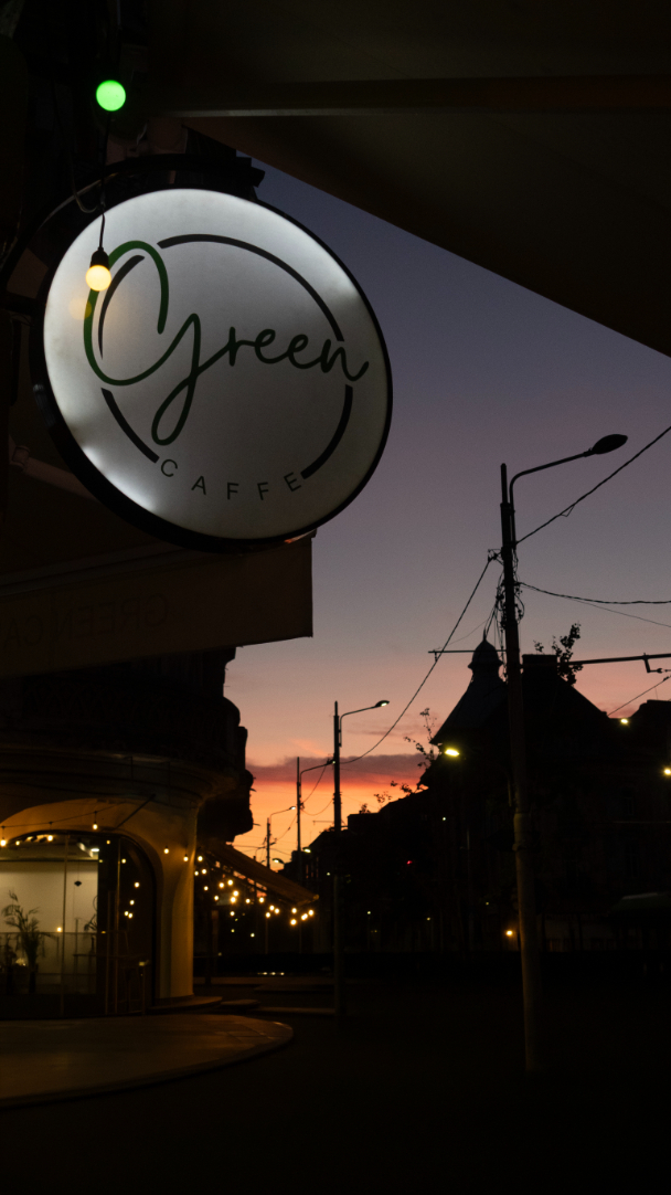 Green Caffe Bucharest after sunset
